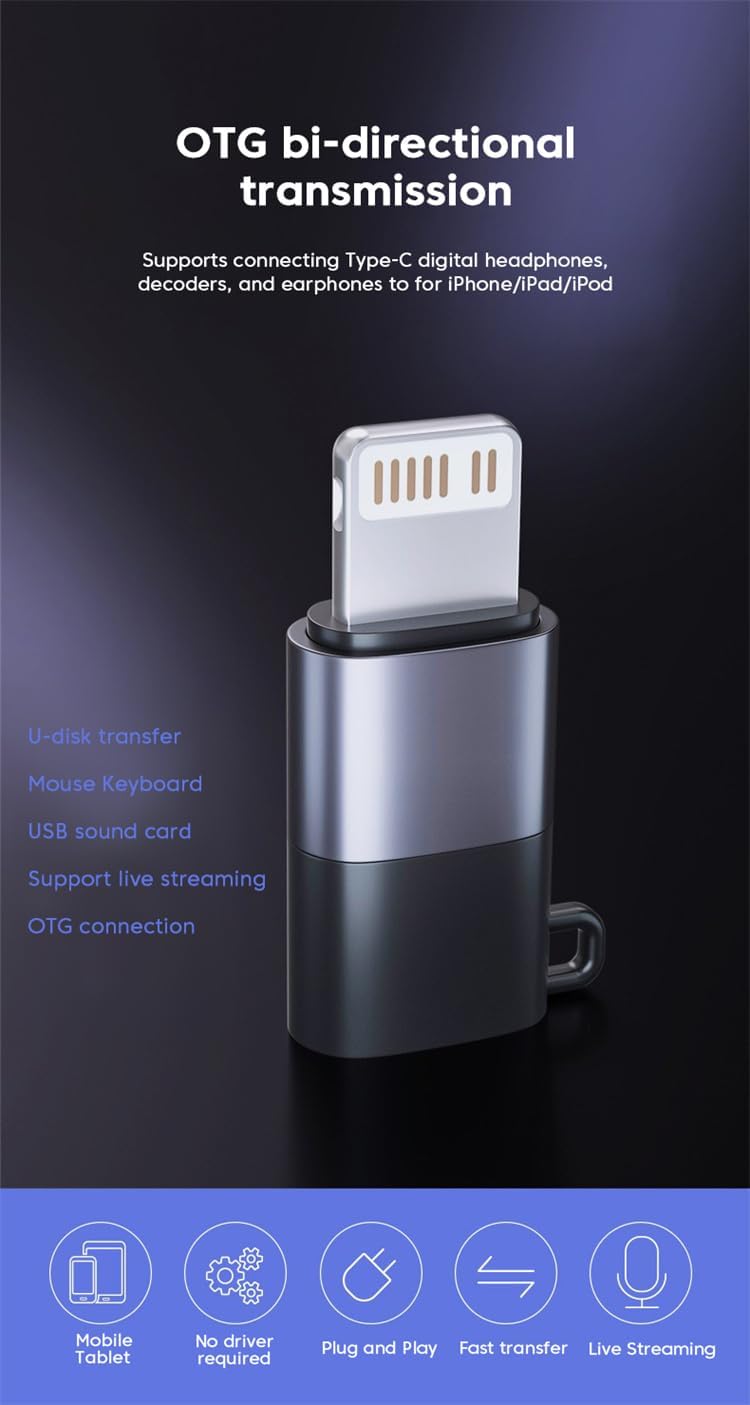 Cubonic Type C Female to Lightning Male Adapter OTG Connector Extender Convertor Compatible with All iOS Devices (iOS 13 or Above) & Type C Devices (only for Audio) - Image 2
