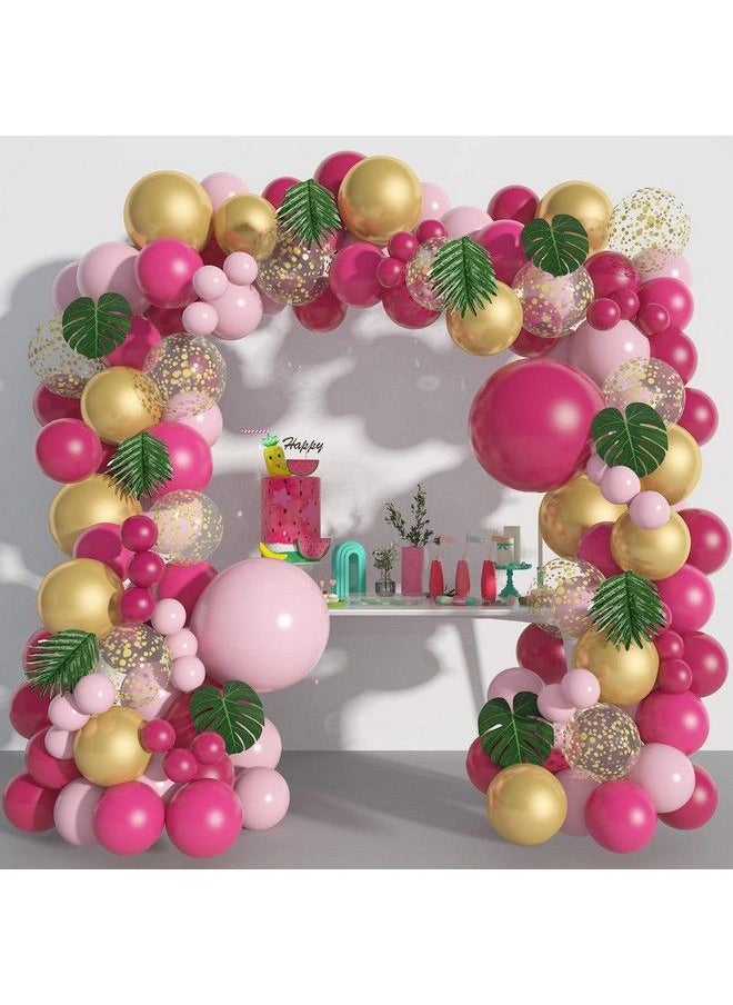 Generic - Pink Balloon Garland Arch Kit 130 Pcs Hot Pink Gold Balloon Arch Tropical Palm Leaves Confetti Latex Balloons For Wedding Birthday Party Baby Shower Decorations - Image 1