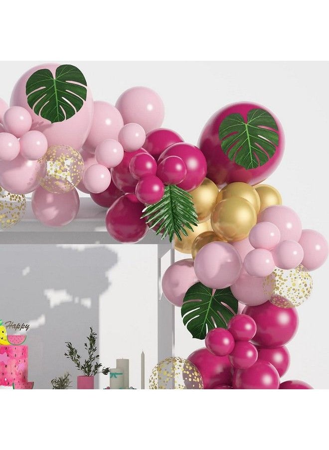 Generic - Pink Balloon Garland Arch Kit 130 Pcs Hot Pink Gold Balloon Arch Tropical Palm Leaves Confetti Latex Balloons For Wedding Birthday Party Baby Shower Decorations - Image 1