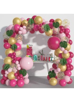 Pink Balloon Garland Arch Kit 130 Pcs Hot Pink Gold Balloon Arch Tropical Palm Leaves Confetti Latex Balloons For Wedding Birthday Party Baby Shower Decorations