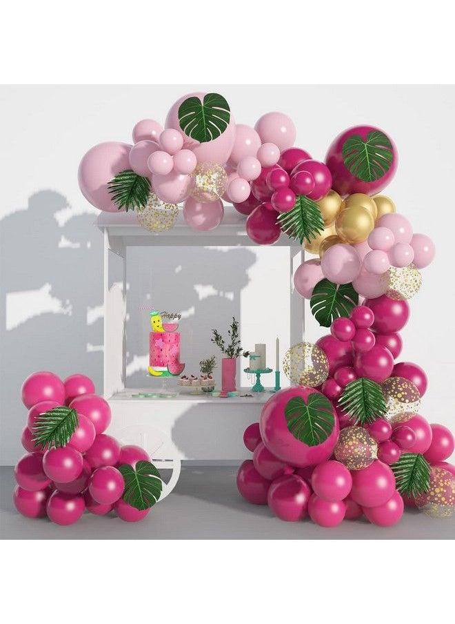Generic - Pink Balloon Garland Arch Kit 130 Pcs Hot Pink Gold Balloon Arch Tropical Palm Leaves Confetti Latex Balloons For Wedding Birthday Party Baby Shower Decorations - Image 1