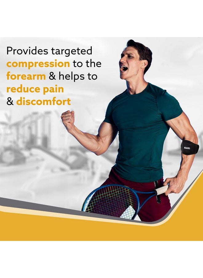 AGARO Tennis Elbow Support, For Pain Relief, Adjustable with Compression Pad, Elbow Support Strap for Gym, Ideal for Men & Women, Weightlifting, Volleyball & Other Sports, Universal Size, Black - Image 2