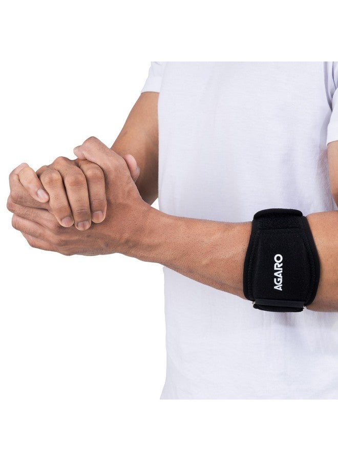 AGARO Tennis Elbow Support, For Pain Relief, Adjustable with Compression Pad, Elbow Support Strap for Gym, Ideal for Men & Women, Weightlifting, Volleyball & Other Sports, Universal Size, Black - Image 1