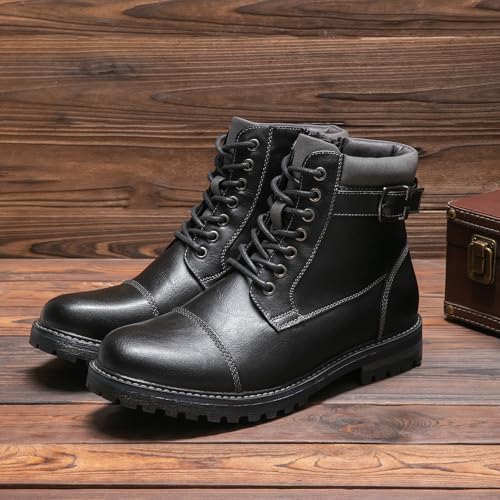 Bruno Marc Men's Motorcycle Combat Boots Warm Zipper Biker Riding Oxford Boot,Size 10.5,Classic Black,ENGLE-05 - Image 3