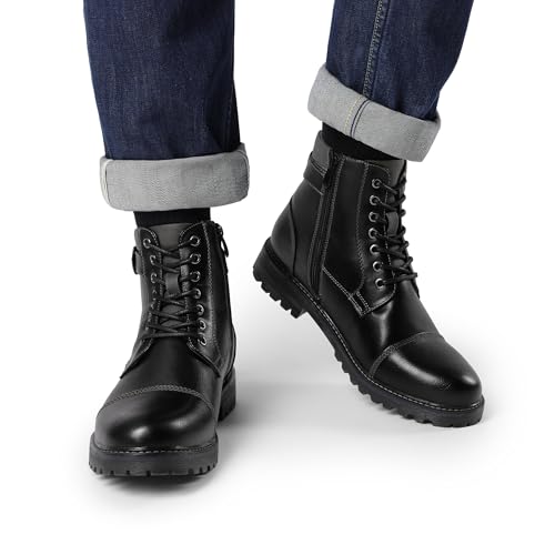 Bruno Marc Men's Motorcycle Combat Boots Warm Zipper Biker Riding Oxford Boot,Size 10.5,Classic Black,ENGLE-05 - Image 2