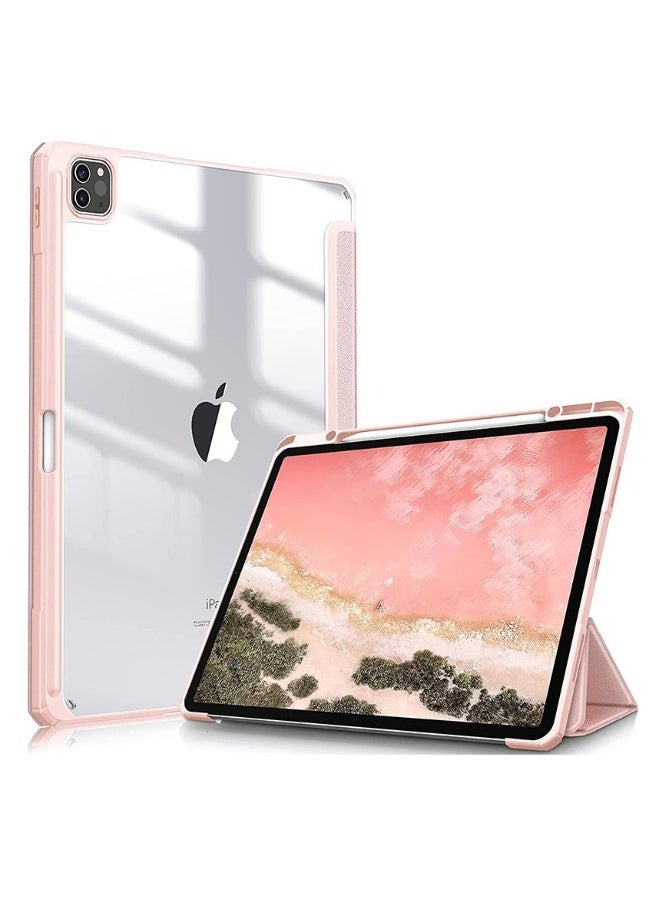 Beauenty ipad 12.9 Clear acrylic flat cover triple fold stand pink