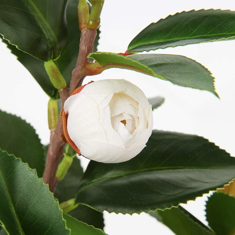Briful Artificial Plants Mini Camellia Potted Fake Plants Small Faux Plastic Plants Desk Plant Artificial Flowers with Vase for Home Office Desk Kitchen Garden Indoor Decor - Image 5