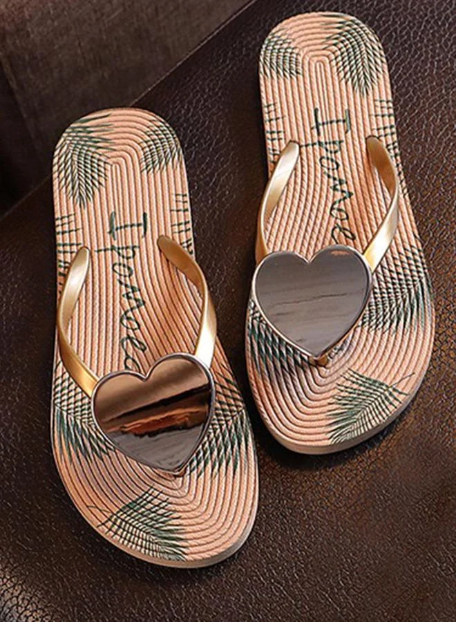 Take Two Multi-Color Graphic Print Hear Charm Flip-Flops