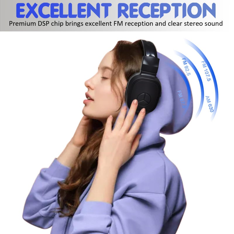 SWDSTP Portable Personal FM Radio Headphones with Good Reception, LED Display, Soft Ear Muffs, FM Headset Radio for Walking, Jogging, Meeting FM Receiver, Powered by 2 AAA Batteries(Not Included) - Image 2