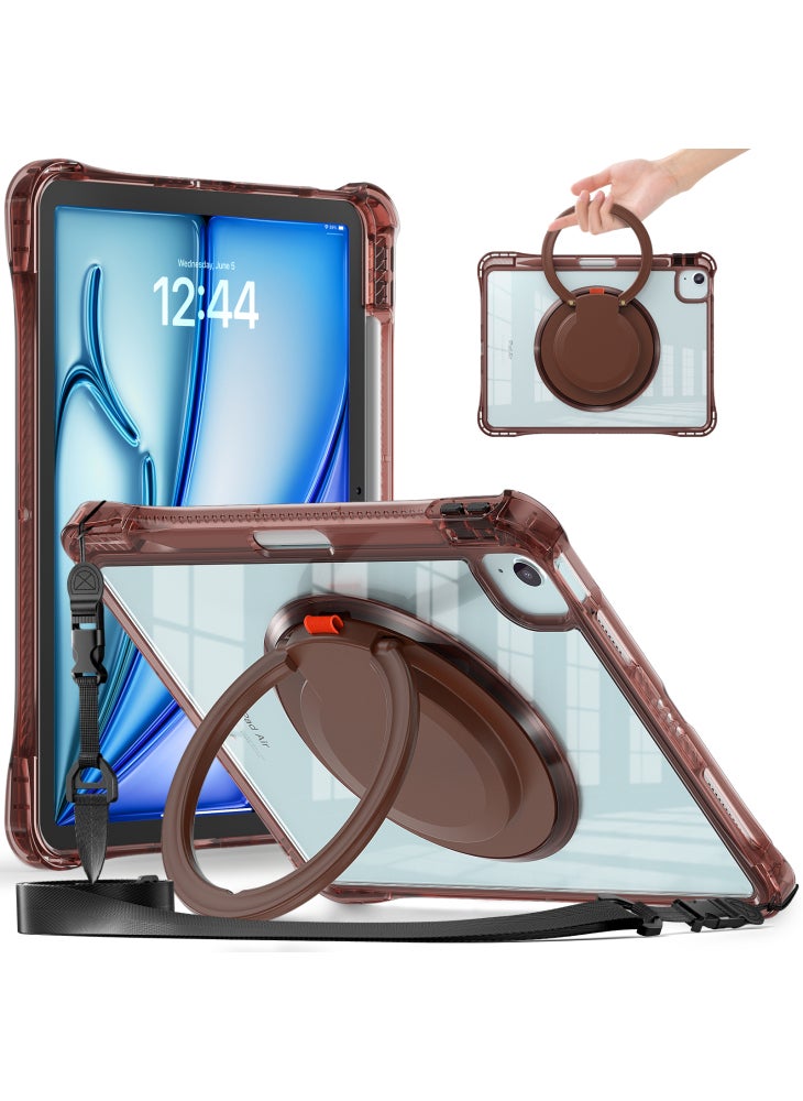 حافظة لجهاز iPad Air 11 (2025)/(2024)/Air (2022)/(2020)/Pro 11 (2022)/(2021)/(2020)/(2018) مع حامل وحزام كتف - لون شوكولاتة - Image 1