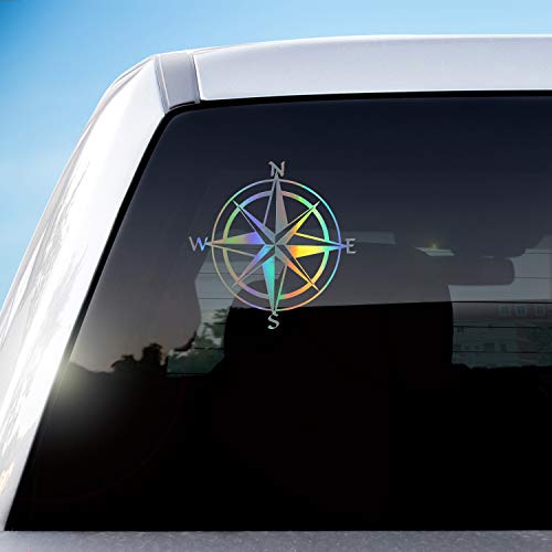 HungMieh Compass Decals, Die-Cut Reflective Car Sticker Off Road with 4 Colors and 2 Sizes Option for Car Window Truck SUV, Holographic Silver, 5.9" - Image 2