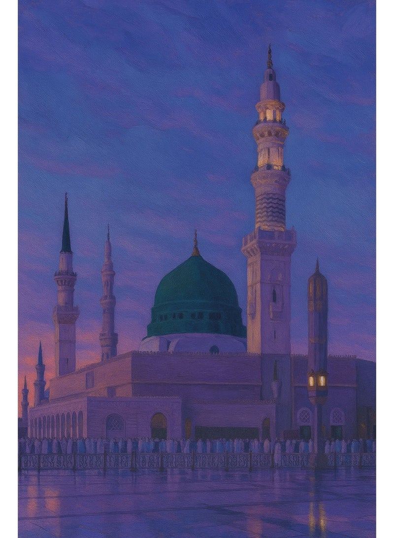 تذكار لوحة جدارية مطبوعة كانفاس للمسجد النبوي عند الغروب من تذكار - Image 2