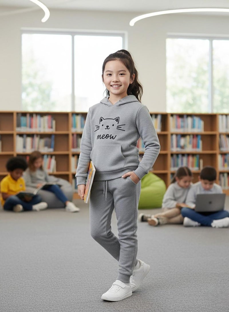 بيبي كلو بدلة رياضية شتوية للبنات بطبعة قطة رمادية - Image 5