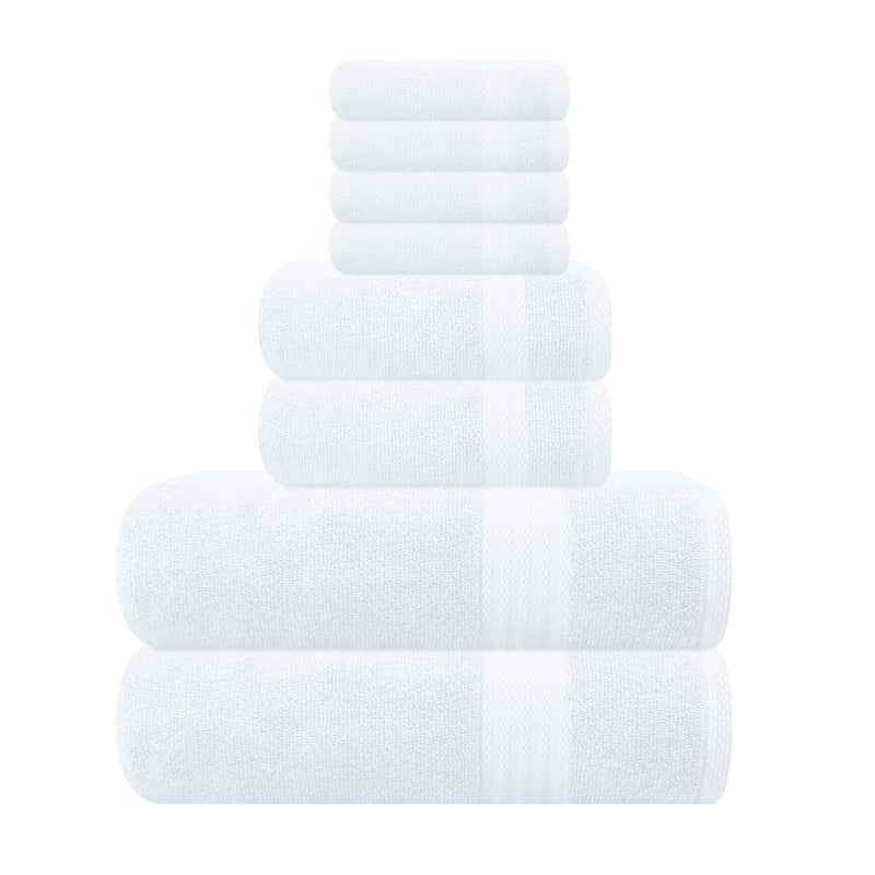 GLAMBURG Ultra Soft 8-Piece Towel Set - 100% Pure Ringspun Cotton, Contains 2 Oversized Bath Towels 27x54, 2 Hand Towels 16x28, 4 Wash Cloths 13x13 - Ideal for Everyday use, Hotel & Spa - White - Image 1