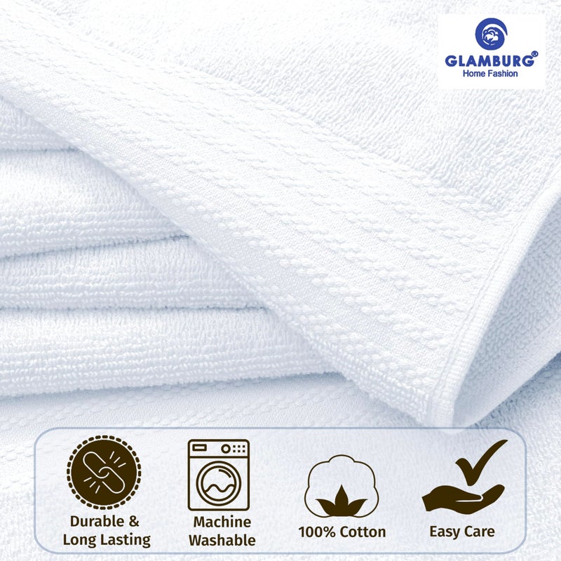 GLAMBURG Ultra Soft 8-Piece Towel Set - 100% Pure Ringspun Cotton, Contains 2 Oversized Bath Towels 27x54, 2 Hand Towels 16x28, 4 Wash Cloths 13x13 - Ideal for Everyday use, Hotel & Spa - White - Image 2