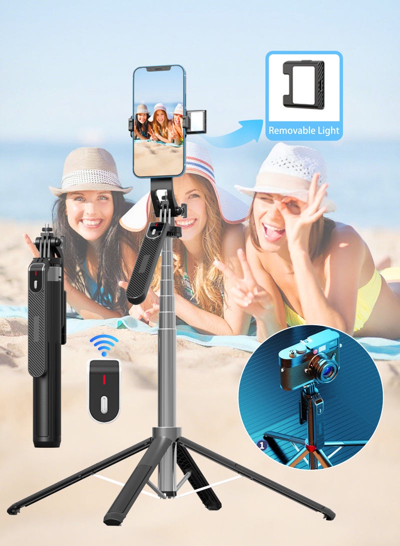 Selfie Stick Tripod, Anti-Shake Telescopic Pole, Bluetooth Remote Control, with One Light for IPhone/Android, P180 - Image 1