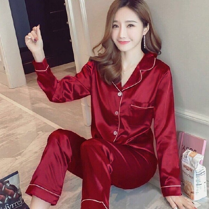 Packed Long-Sleeved Trousers Summer Thin Plus Size Fat Code Ice Silk Couple Pajamas High-End Home Clothes - Image 1