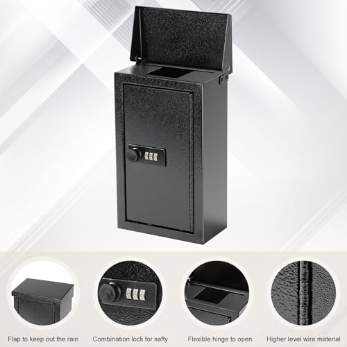 xydled Wall-Mounted Key Drop Box with Combination Lock, Metal Mailbox, Indoor&Outdoor Storage Box, Hanging Secured Postbox, for Home & Business Use, 5.5X 3.0X 9.8 inch, Black - Image 5