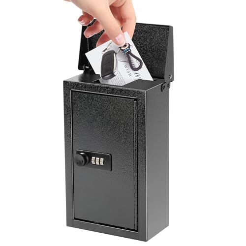xydled Wall-Mounted Key Drop Box with Combination Lock, Metal Mailbox, Indoor&Outdoor Storage Box, Hanging Secured Postbox, for Home & Business Use, 5.5X 3.0X 9.8 inch, Black - Image 1