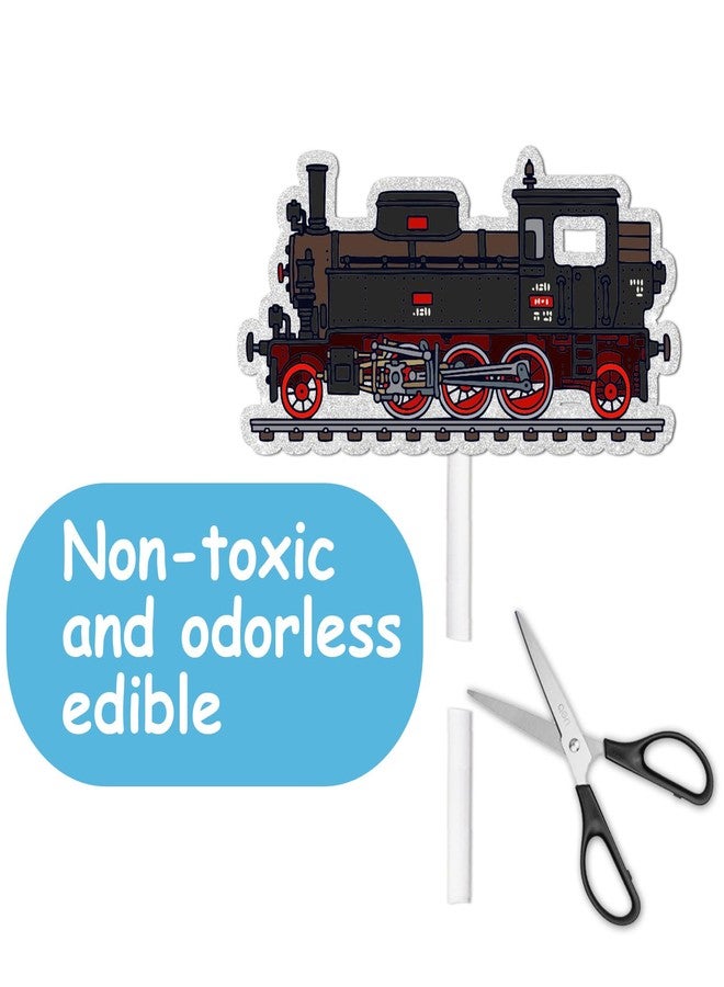 LETLIMIT 18pcs Glitter Steam Train Dessert Cupcake Topper Transportation Train Railroad Crossing Theme Decor Supplies Baby Shower Children Boy Girl Happy Birthday Party Decorations - Image 5