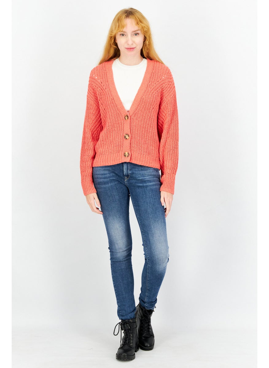 ESPRIT Women Plunging Neck Knitted Sweater, Red  - Image 3