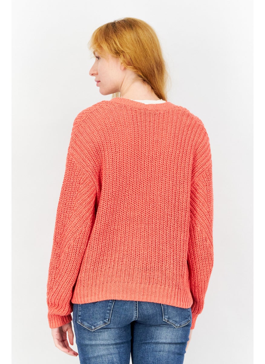 ESPRIT Women Plunging Neck Knitted Sweater, Red  - Image 2