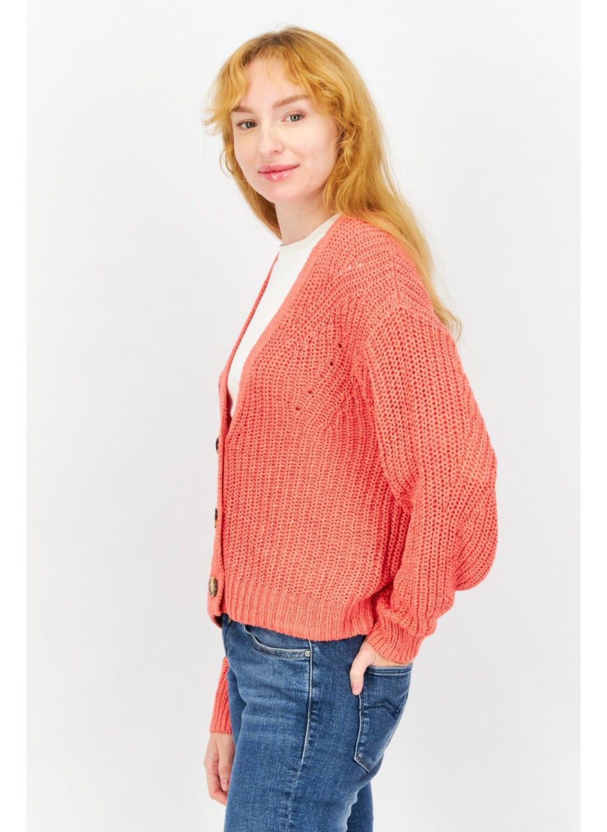 ESPRIT Women Plunging Neck Knitted Sweater, Red  - Image 4