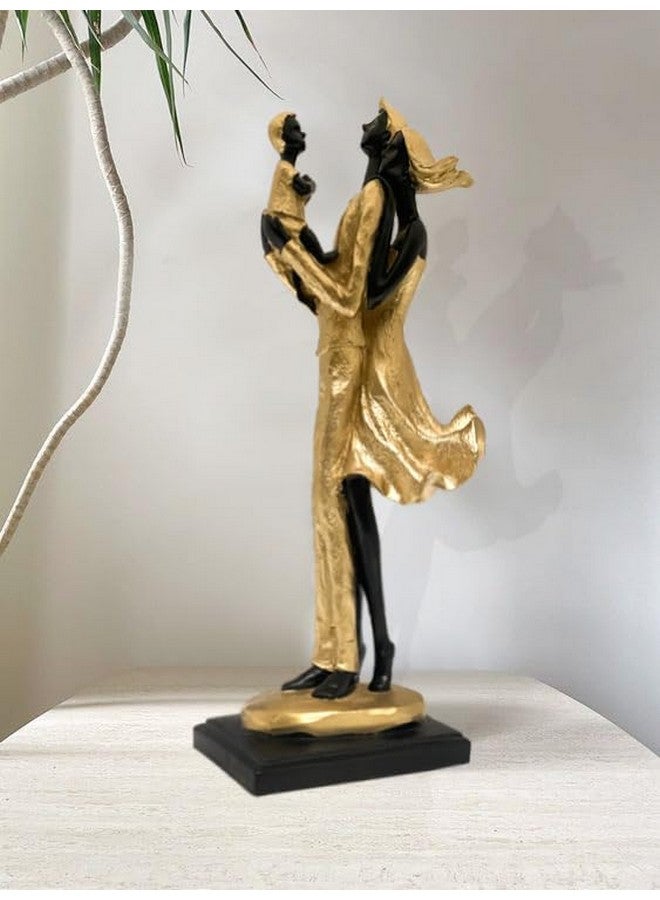 Xtore Lavish Golden Black Resin Couple Statue with Child for Home Decor (Pack of 1, Black & Golden) - Image 3