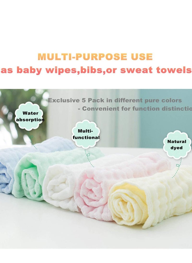 SKY-TOUCH 5pcs Muslin Baby Washcloths And Towels Natural Organic Cotton Baby Washcloths Soft Newborn Baby Towel And Muslin Washcloth For Sensitive Skin  - Image 5