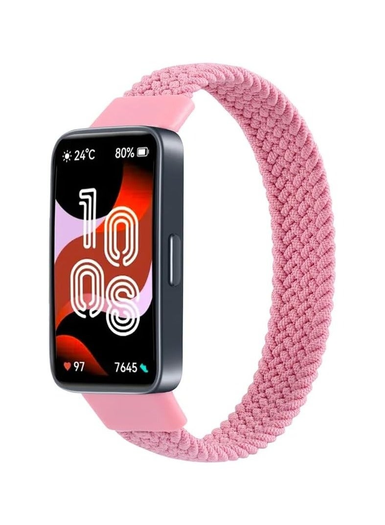 Braided Strap Compatible with for Huawei Band 9/8 Replacement Belt Watchband, Woven Nylon Elastic Huawei Band 8/9 Large Size (Pink) 