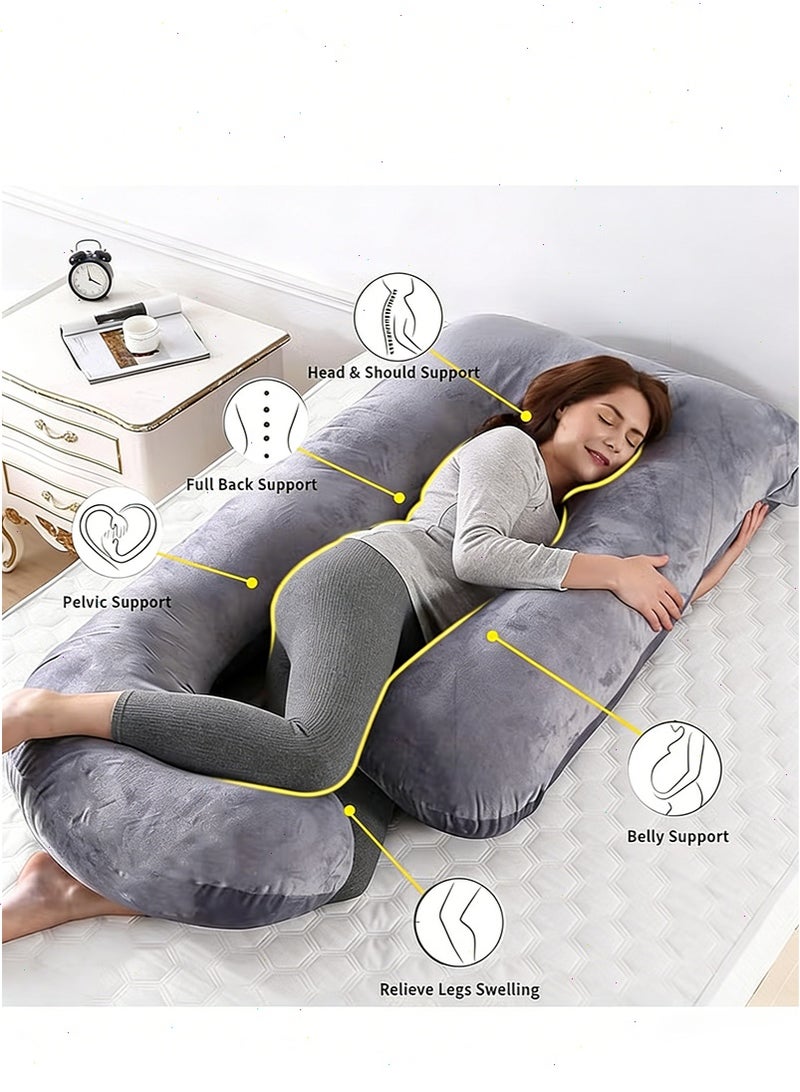 Yoawllty Pregnancy Pillow, G-Shaped Maternity Pillow for Sleeping, Full Body Pillow and Maternity Support with Replaceable and Washable Velvet Cover (Grey) - Image 2
