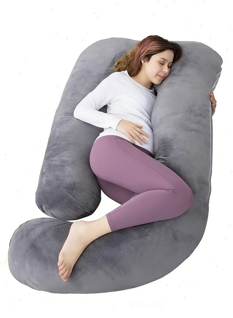 Yoawllty Pregnancy Pillow, G-Shaped Maternity Pillow for Sleeping, Full Body Pillow and Maternity Support with Replaceable and Washable Velvet Cover (Grey) - Image 1