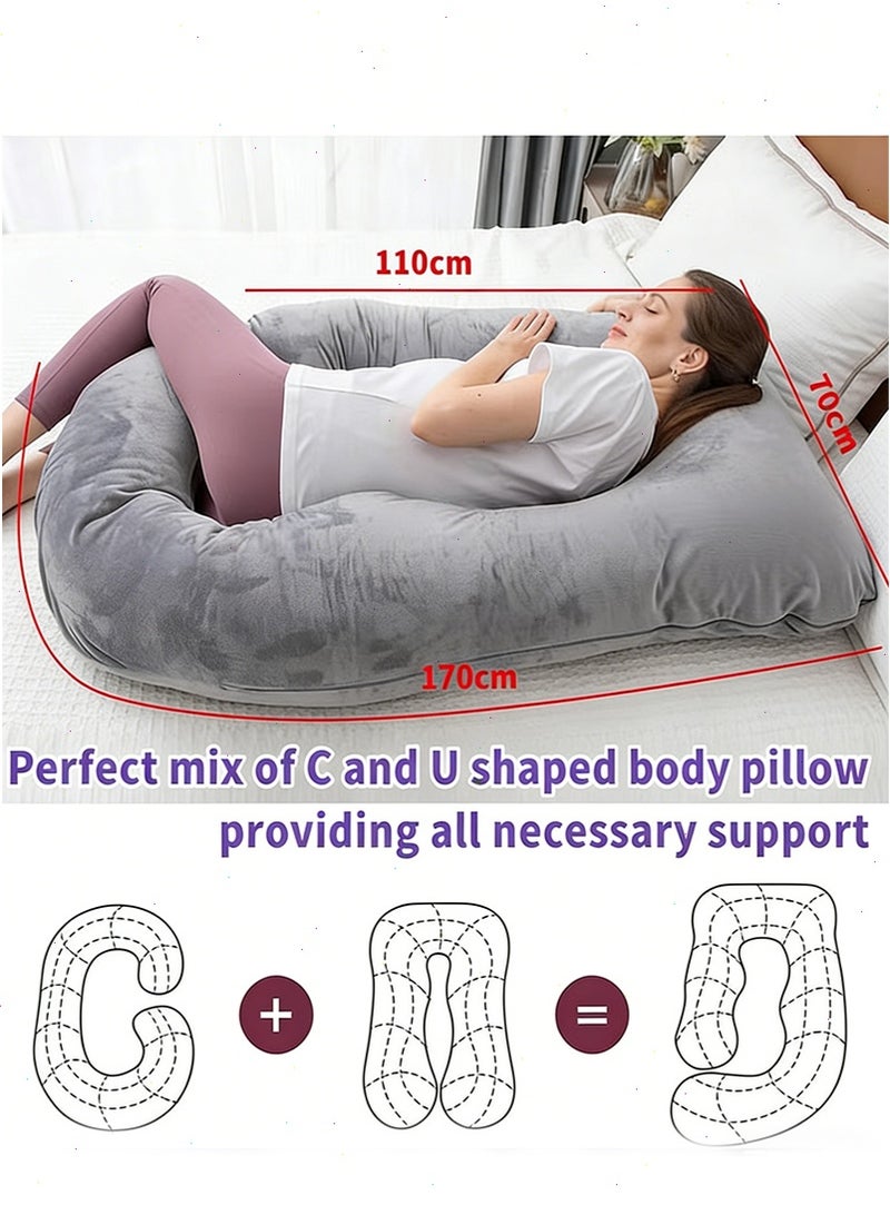 Yoawllty Pregnancy Pillow, G-Shaped Maternity Pillow for Sleeping, Full Body Pillow and Maternity Support with Replaceable and Washable Velvet Cover (Grey) - Image 3