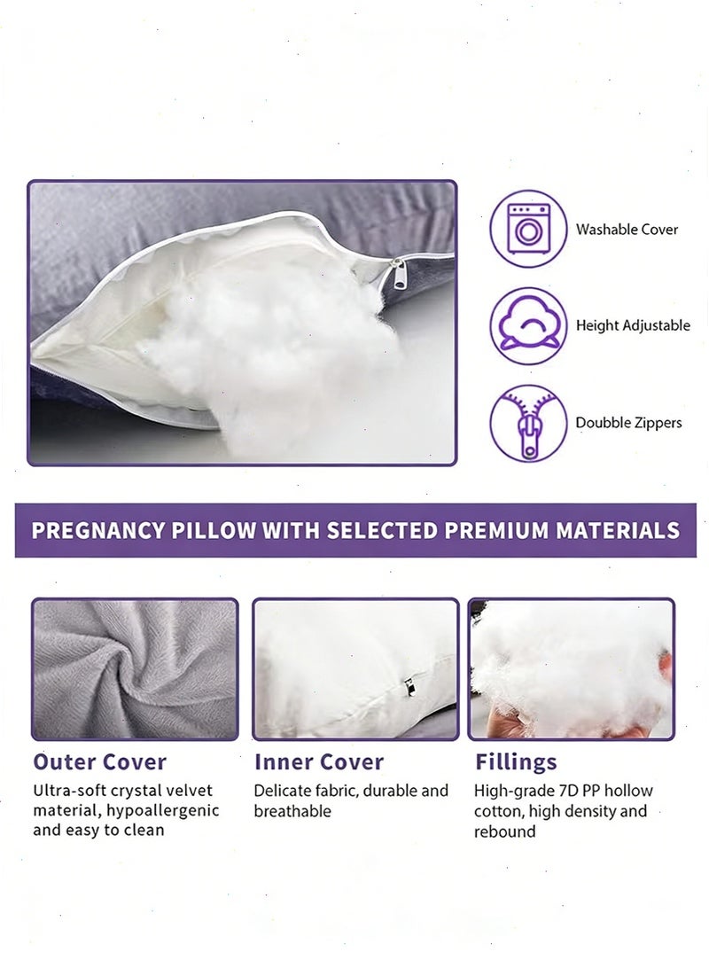 Yoawllty Pregnancy Pillow, G-Shaped Maternity Pillow for Sleeping, Full Body Pillow and Maternity Support with Replaceable and Washable Velvet Cover (Grey) - Image 4