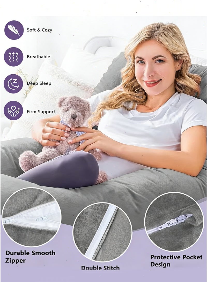 Yoawllty Pregnancy Pillow, G-Shaped Maternity Pillow for Sleeping, Full Body Pillow and Maternity Support with Replaceable and Washable Velvet Cover (Grey) - Image 5