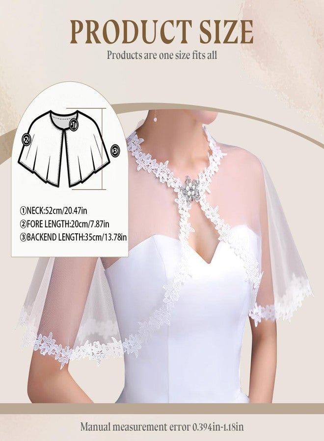 RainFlowwer White Lace Shawl Wraps For Women Formal, Bolero Shrugs Shoulder Cover For Evening Dresses Formal, Wedding Bridal Cape Lace Cover Up Chiffon Scarf - Image 3