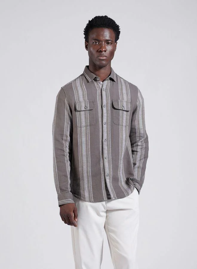 The Indian Garage Co Men Slim Fit Striped Cutaway Collar Full Sleeves Shirt