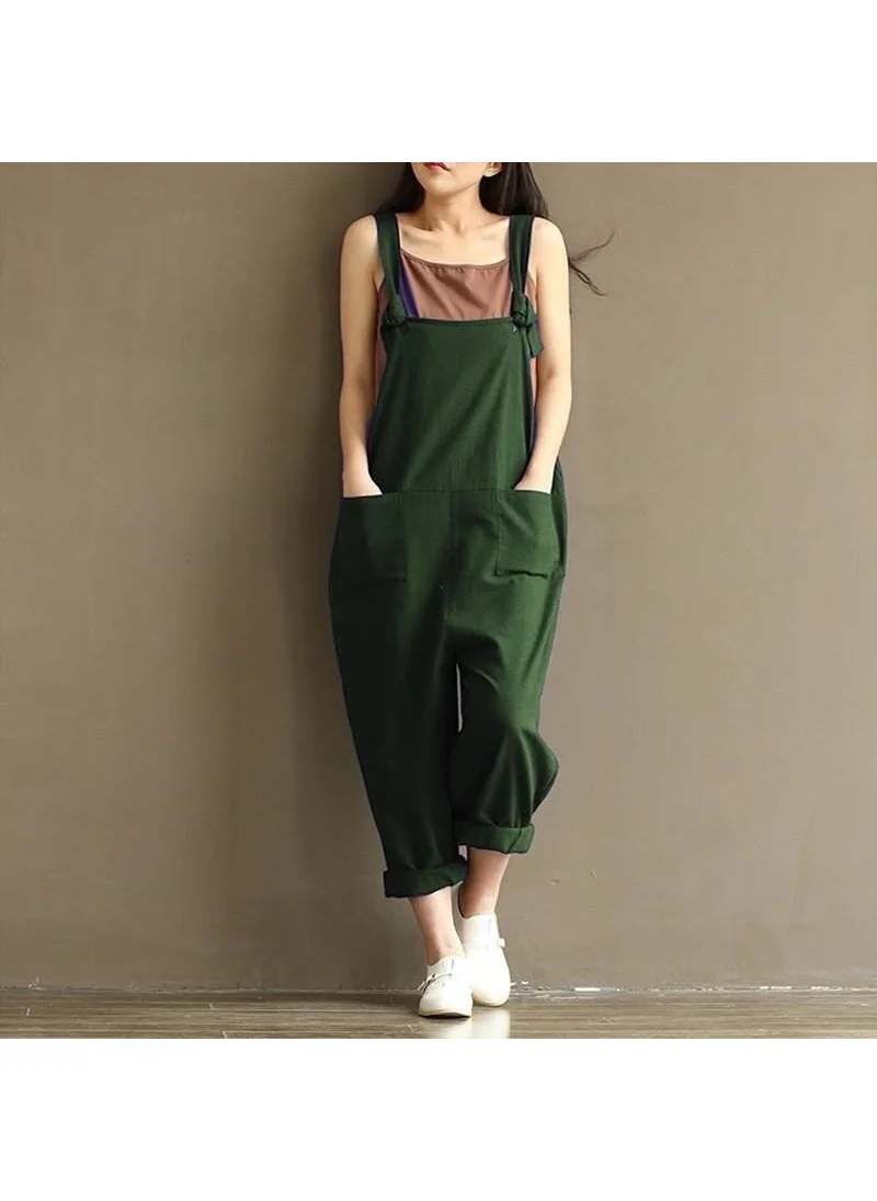 Barbora Linen Strap Large Pocket Detailed Women's Overalls LN283KOYUHAKI