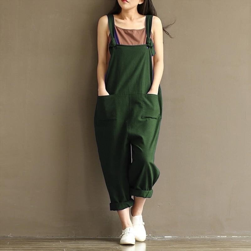 Barbora Linen Strap Large Pocket Detailed Women's Overalls LN283KOYUHAKI 