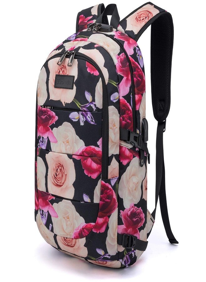 Tzowla Business Laptop Backpack Water Resistant Anti-Theft College Backpack with USB Charging Port and Lock 15.6 Inch Computer Backpacks for Women Men, Casual Hiking Travel Daypack (A-Flower) - Image 1
