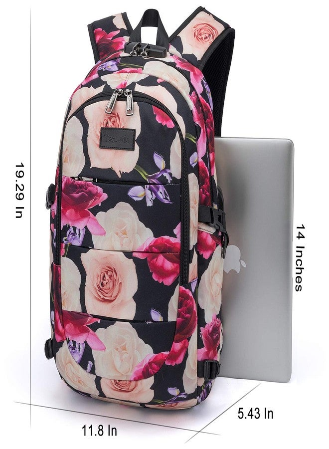 Tzowla Business Laptop Backpack Water Resistant Anti-Theft College Backpack with USB Charging Port and Lock 15.6 Inch Computer Backpacks for Women Men, Casual Hiking Travel Daypack (A-Flower) - Image 5