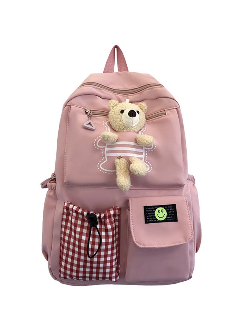Sharpdo Kawaii Boys and Girls Backpack with Cute Plush Pendant Kawaii Kids School Backpack Cute Aesthetic Backpack-Pink - Image 1