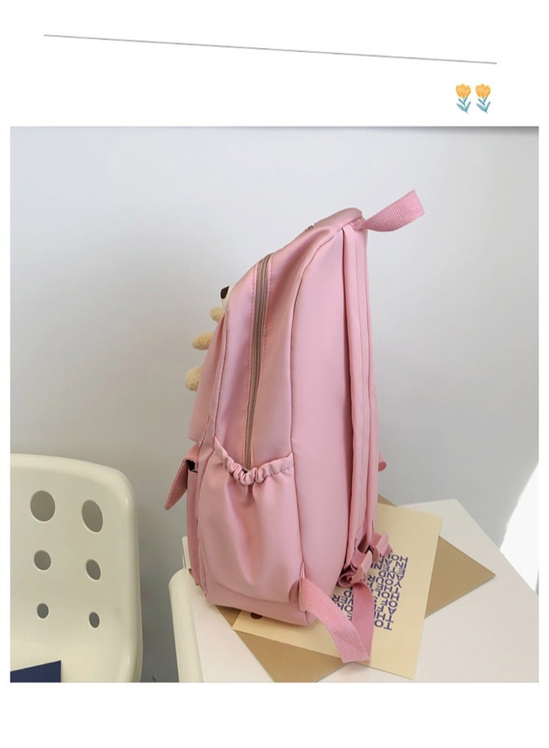 Sharpdo Kawaii Boys and Girls Backpack with Cute Plush Pendant Kawaii Kids School Backpack Cute Aesthetic Backpack-Pink - Image 3