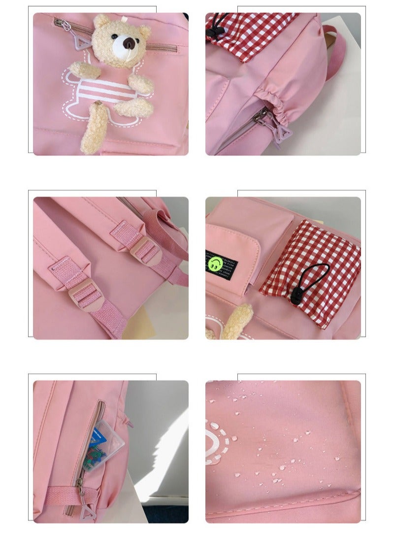 Sharpdo Kawaii Boys and Girls Backpack with Cute Plush Pendant Kawaii Kids School Backpack Cute Aesthetic Backpack-Pink - Image 5