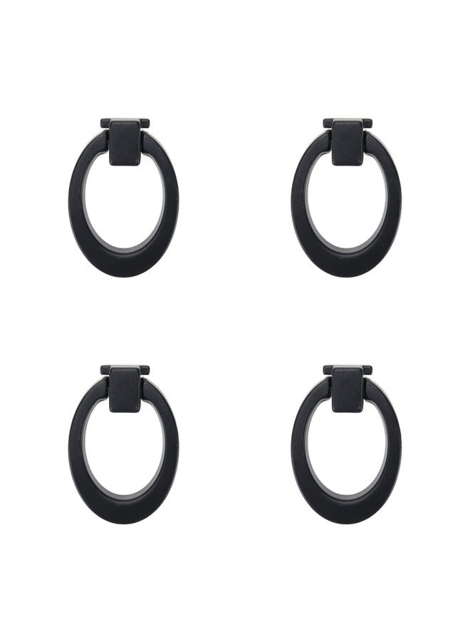 FarBoat 4 Pcs Square Base Drop Ring Pull Handles Zinc Alloy 40mm Diameter Round Drawer Pulls Dresser Pull Knobs (Matte Black) - Image 1