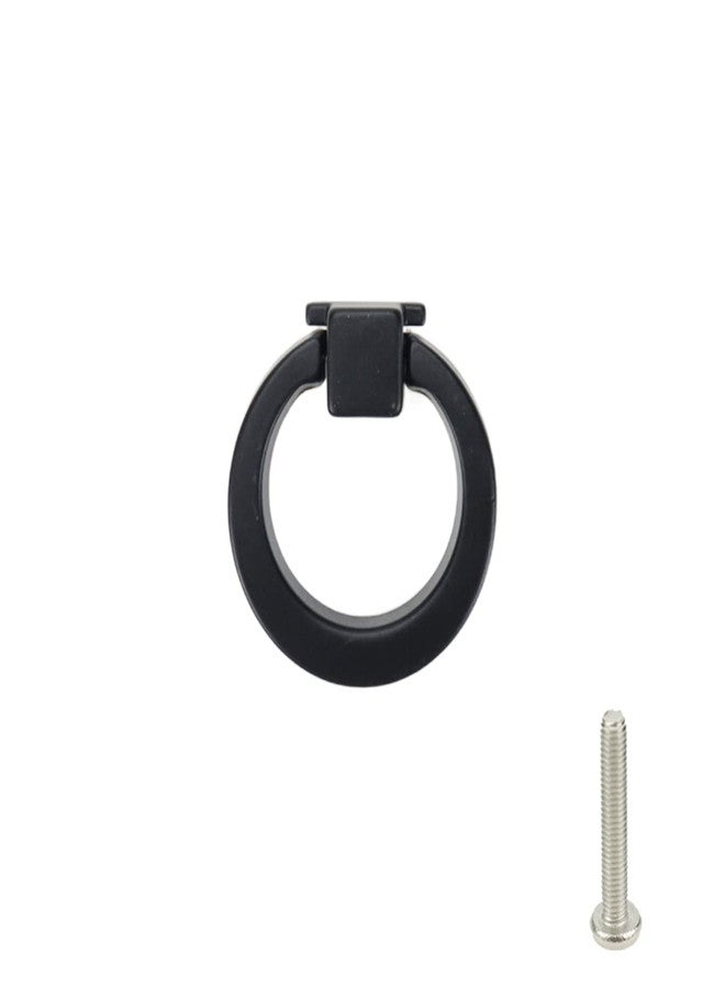 FarBoat 4 Pcs Square Base Drop Ring Pull Handles Zinc Alloy 40mm Diameter Round Drawer Pulls Dresser Pull Knobs (Matte Black) - Image 2