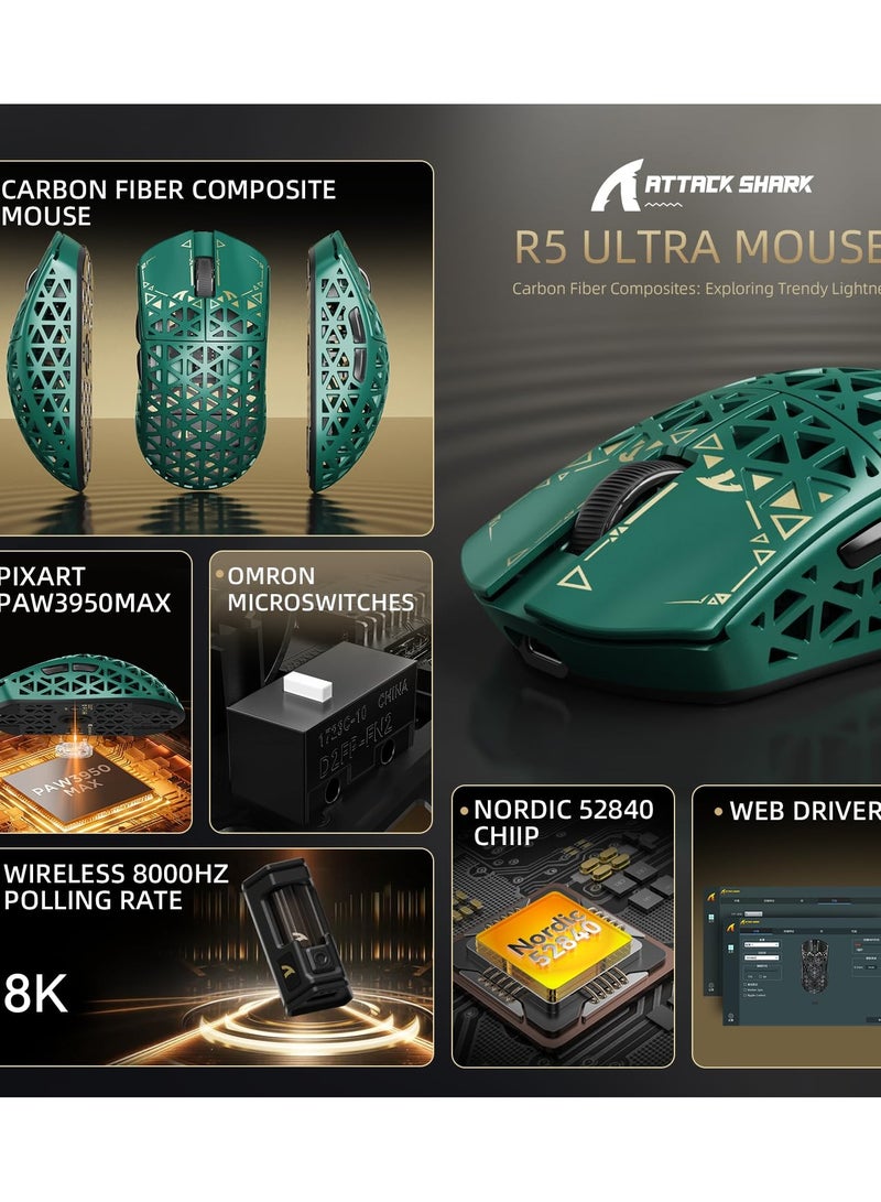 Attack Shark R5Ultra 8K Carbon Fiber Wireless Gaming Mouse with 42,000 DPI -PAW3950 MAX Sensor -39g Ultra-Lightweight -Nordic52840 -Wired/BT/2.4GHz Wirelss Programmable Mouse for PC/Mac - Image 2