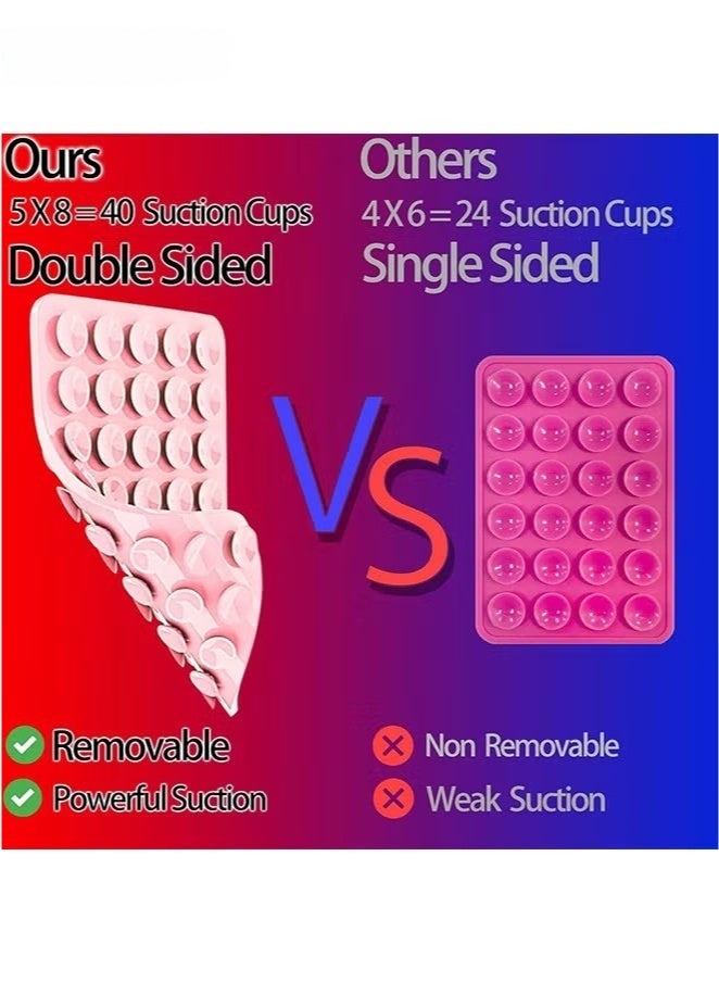 2 Pack Silicone Suction Phone Case, Double Sided Suction Cup, Anti-Slip Hands-Free Mobile Accessory Holder, Suitable for Videos and Selfies (Black, Pink)  - Image 3