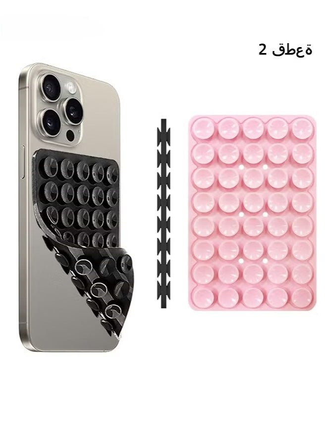 2 Pack Silicone Suction Phone Case, Double Sided Suction Cup, Anti-Slip Hands-Free Mobile Accessory Holder, Suitable for Videos and Selfies (Black, Pink)