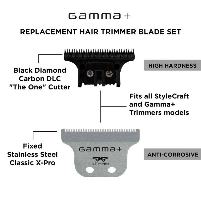 GAMMA+ Replacement Fixed Classic X-Pro Blade Stainless Steel with Black Diamond Carbon DLC The One Cutting Trimmer Blade Set - Image 4